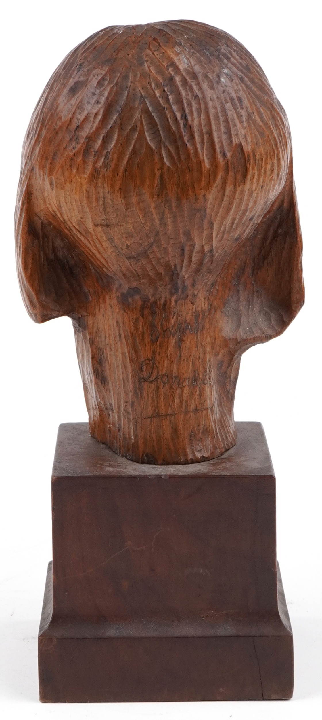 Continental carved fruitwood bust of a young female raised on a square block base, indistinctly - Image 3 of 5