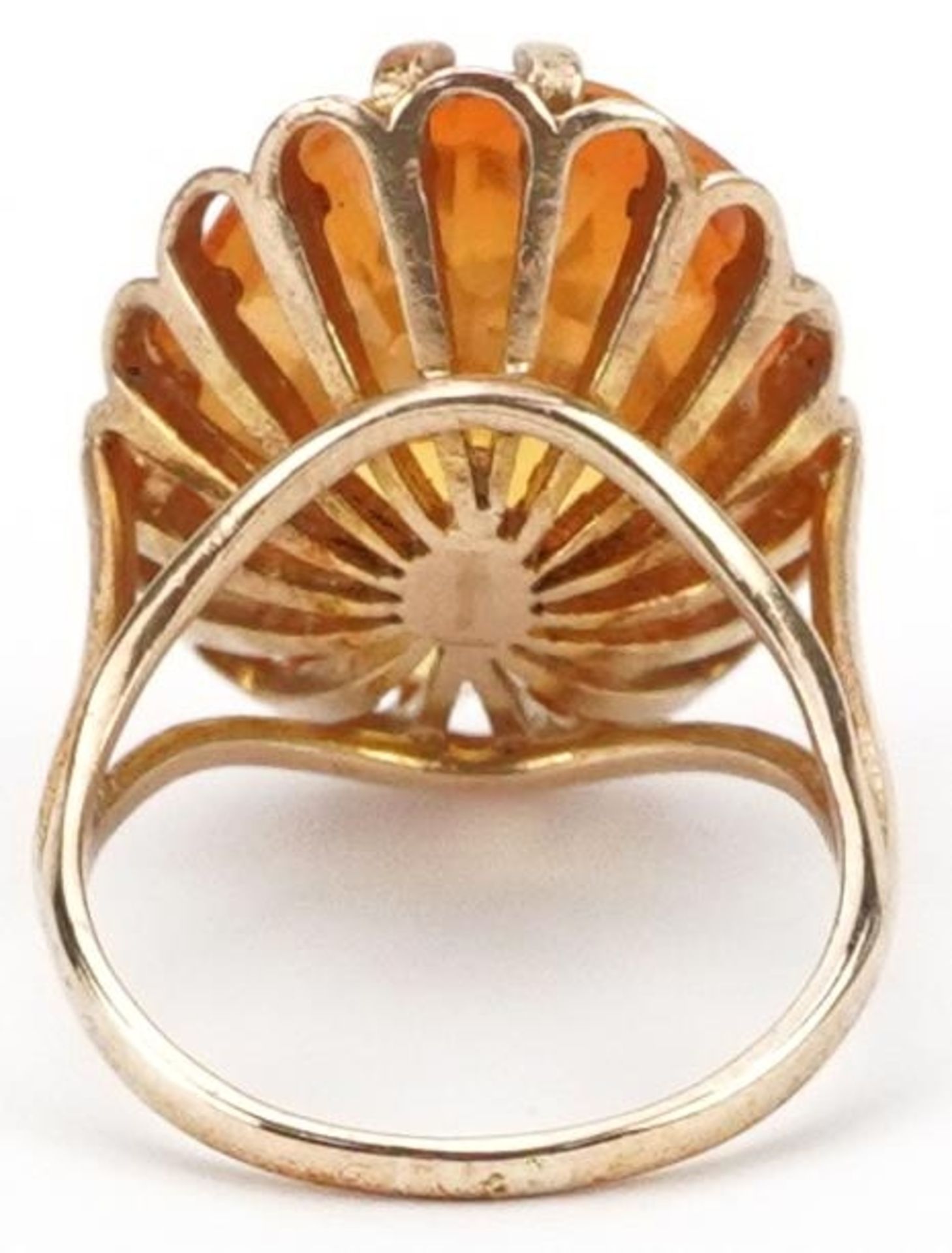 Large 9ct gold orange sapphire ring, the sapphire approximately 20.70mm x 15.40mm x 6.20mm deep, - Image 2 of 4
