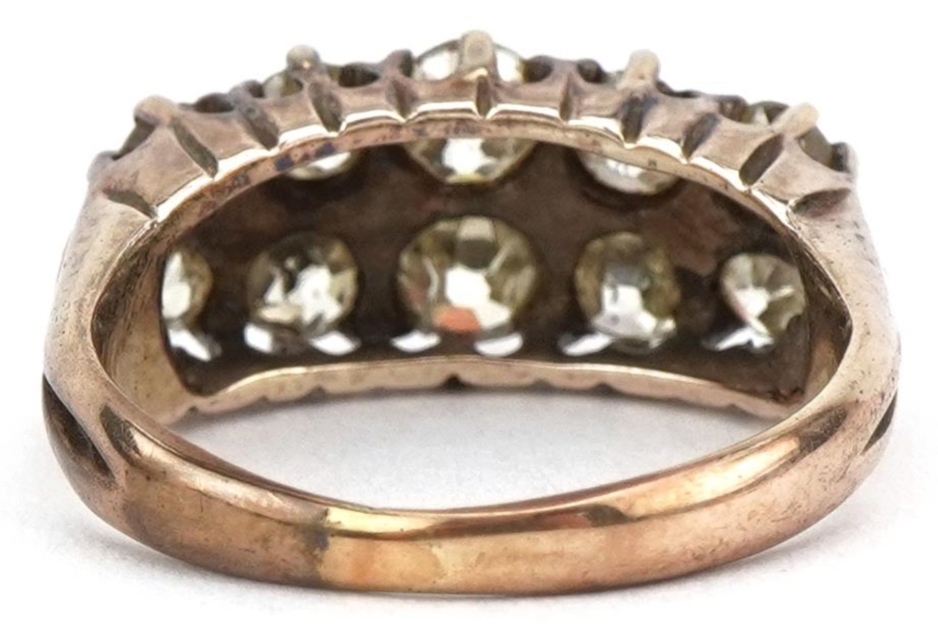 Antique unmarked gold diamond two row cluster ring, tests as 18ct gold, the largest diamonds - Bild 2 aus 3