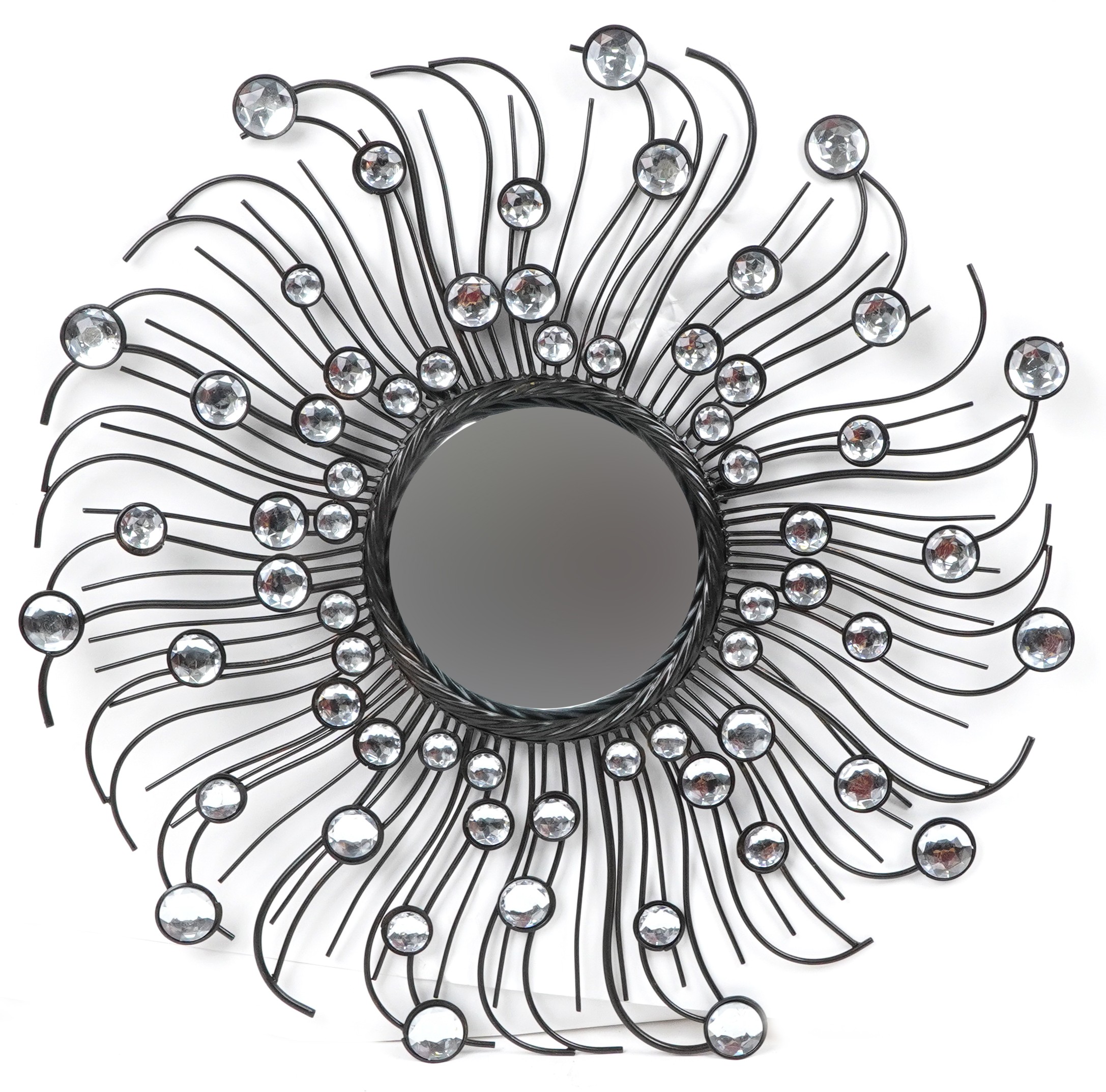 Stylish bronzed metal jewelled convex wall mirror, 75cm in diameter