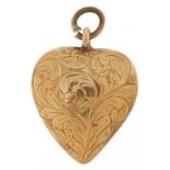 Antique unmarked gold engraved love heart mourning locket, 1.6cm high, 1.3g