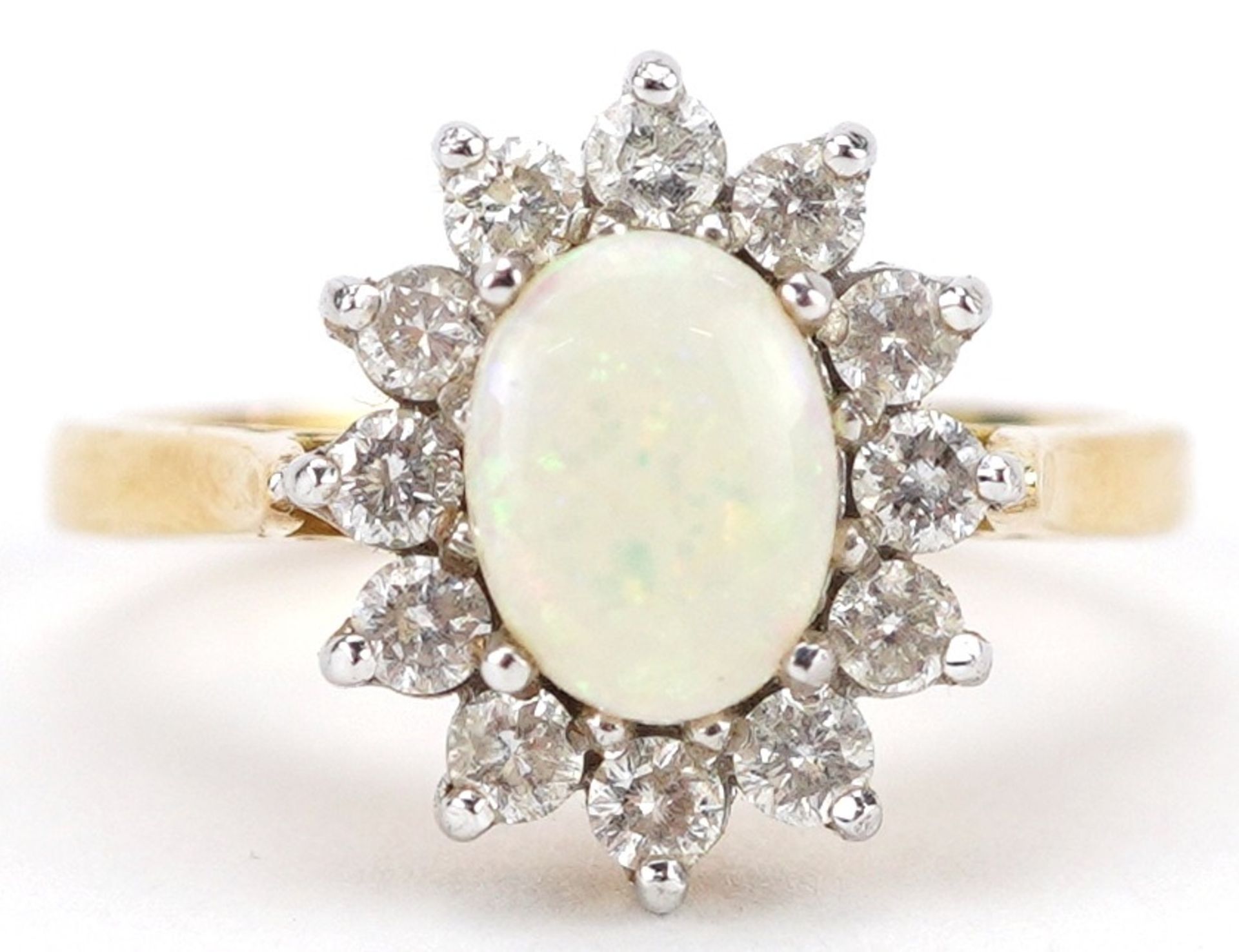 18ct gold cabochon opal and diamond flower head ring, each diamond approximately 2.0mm in - Bild 2 aus 5