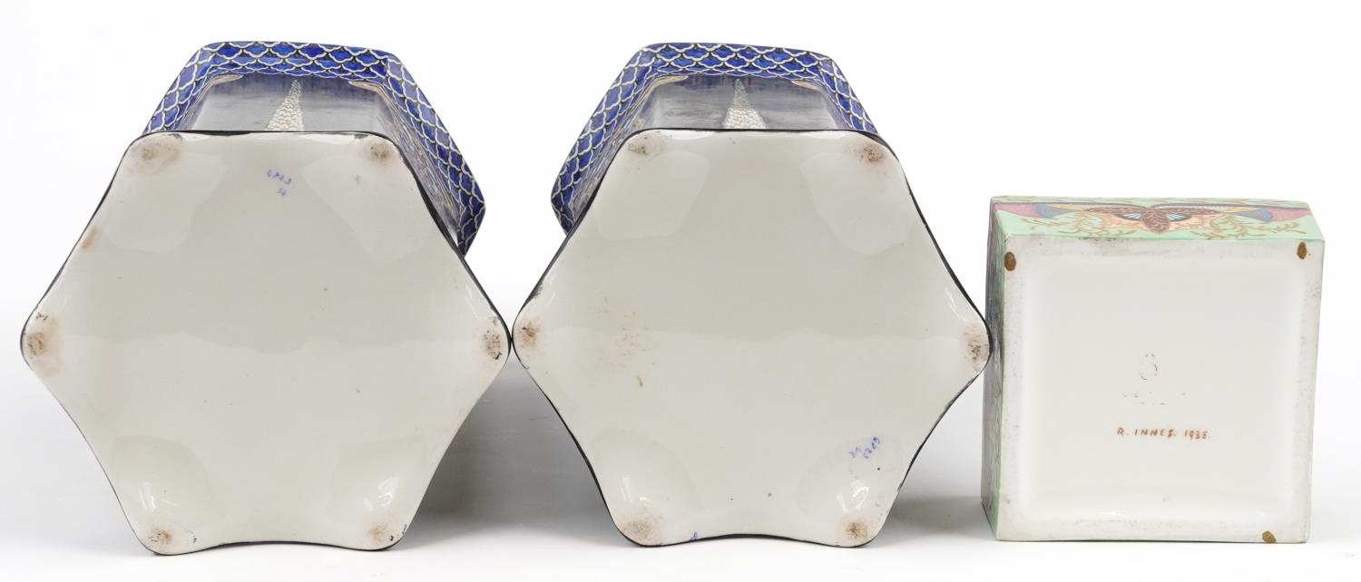 Pair of Art Nouveau hexagonal vases decorated with foliate motifs and a 1930s square box and cover - Image 5 of 5