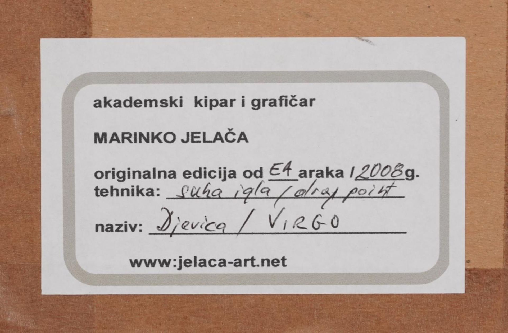 Jelaca Marinko - Dievica, pencil signed drypoint etching, inscribed label verso, framed and - Image 5 of 5