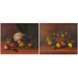 Morrini - Still life fruit and vessels, pair of Italian school oil on canvases, mounted and