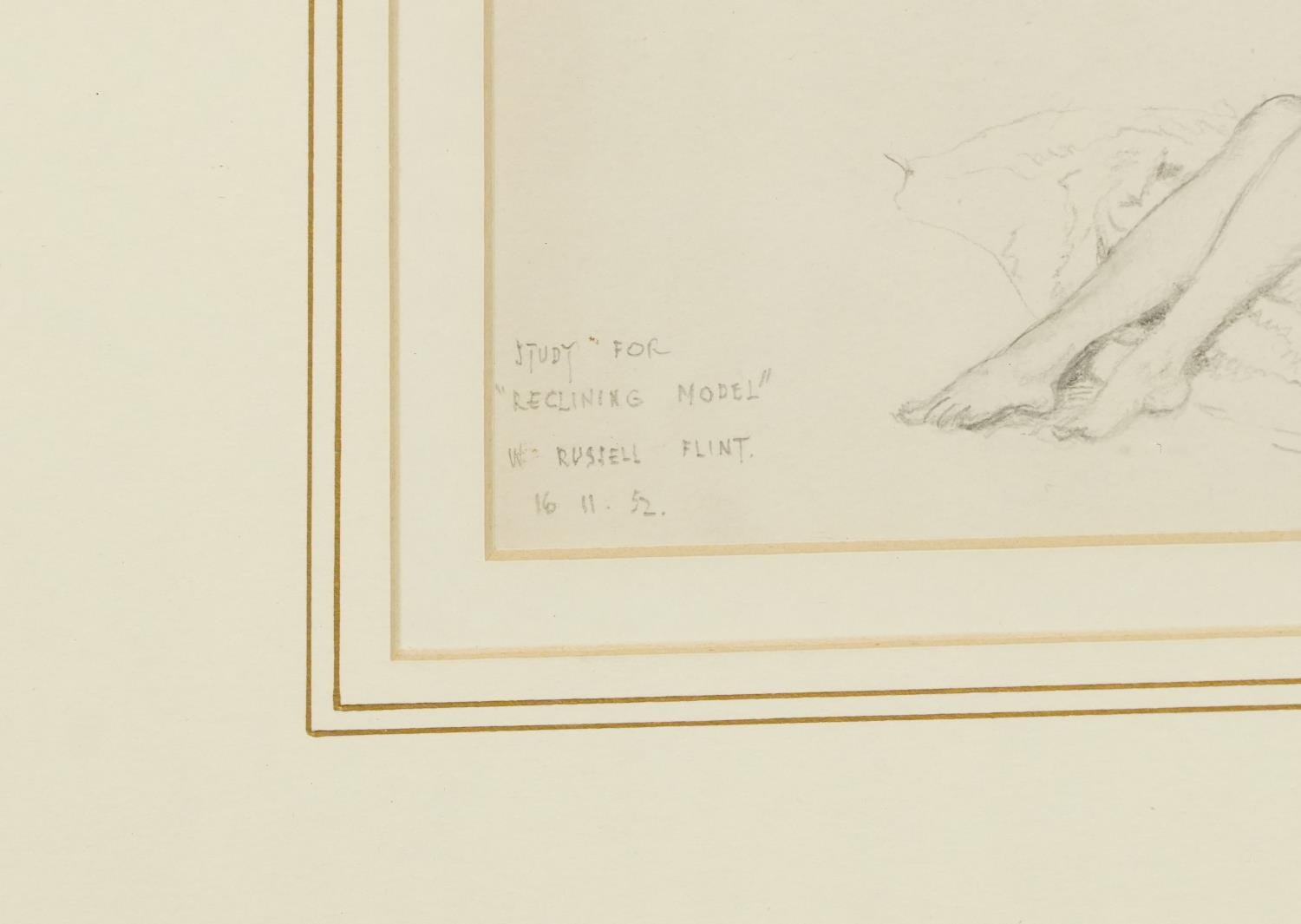 Attributed to Sir William Russell Flint - Study for reclining model, pencil on paper, mounted, - Image 3 of 5