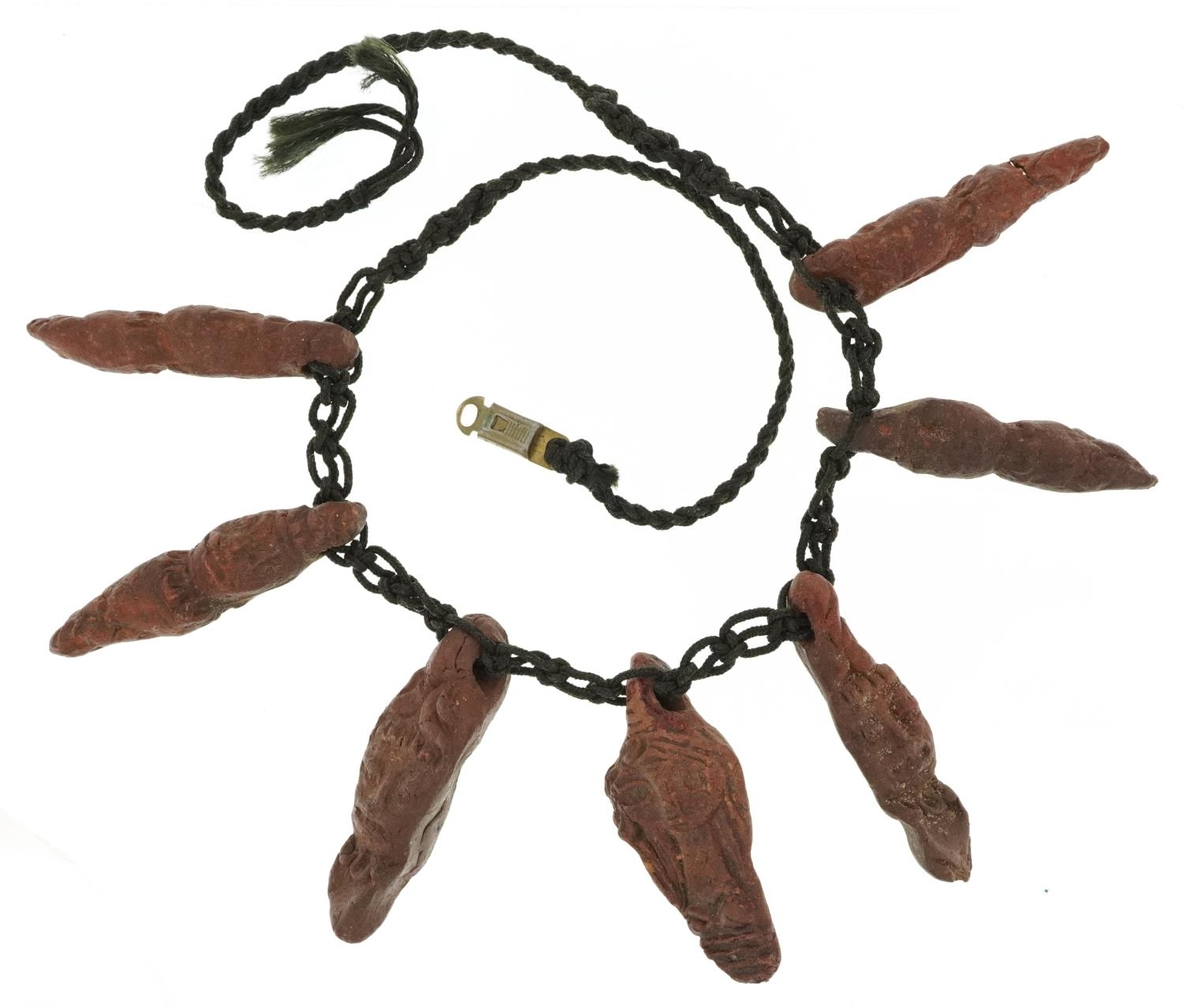 Tribal interest pottery figural necklace, 50cm in length - Image 2 of 3