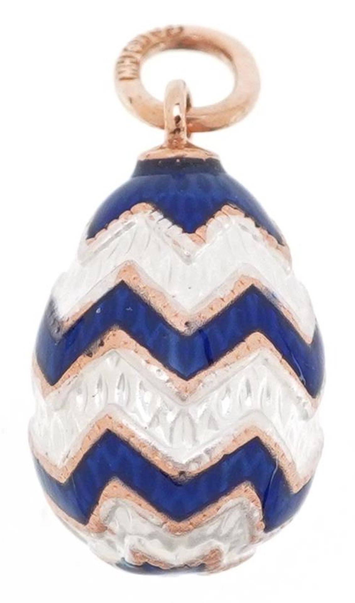 14ct gold blue and white guilloche enamel egg pendant, impressed Russian marks to the suspension - Bild 2 aus 3