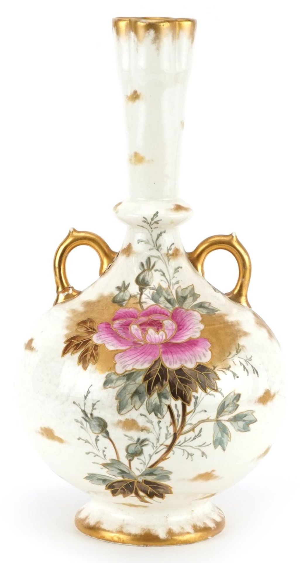 Bonn, 19th century German porcelain vase with twin handles hand painted and gilded with flowers, - Image 2 of 3