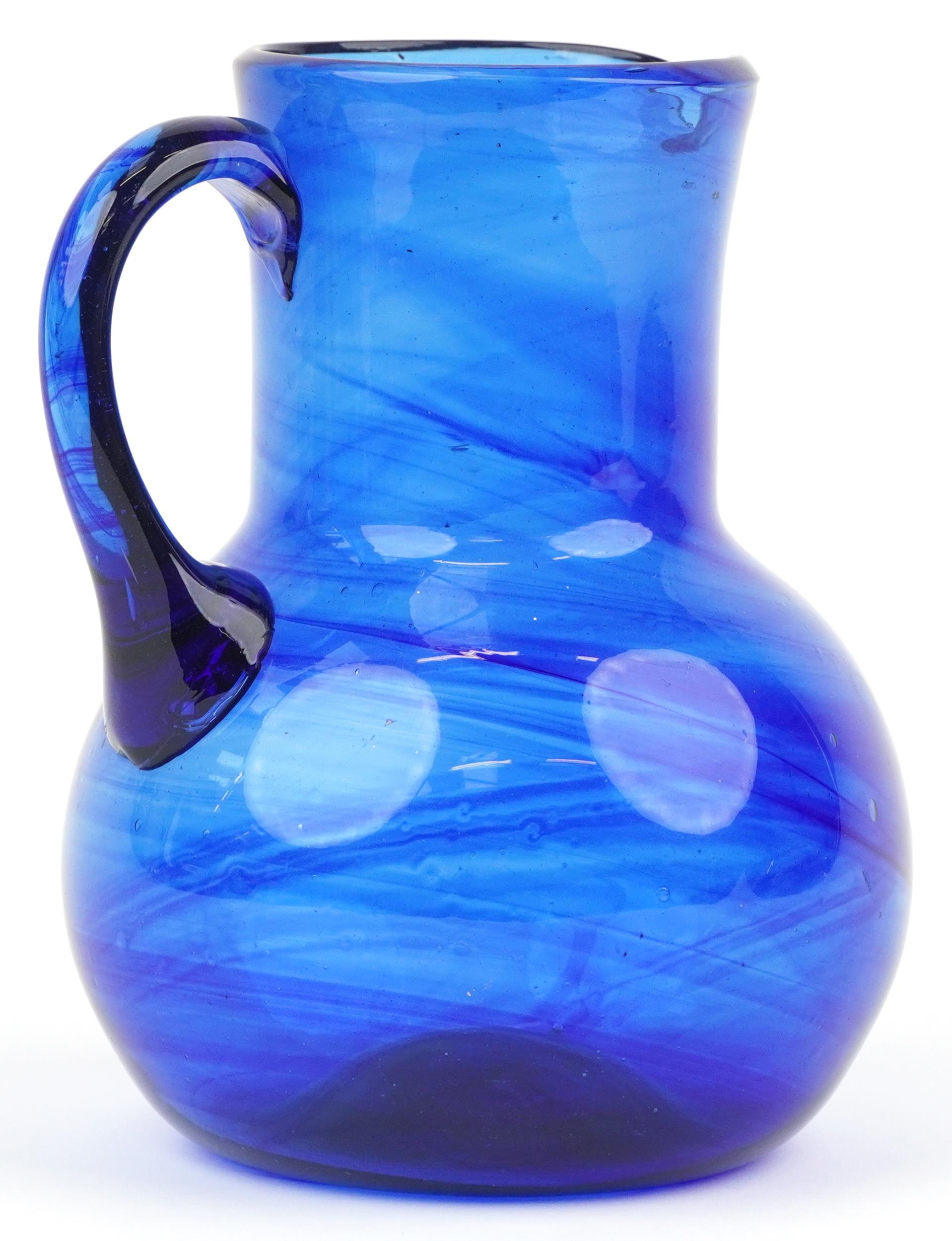 Blue art glass jug with unpolished pontil, 18cm high - Image 2 of 5