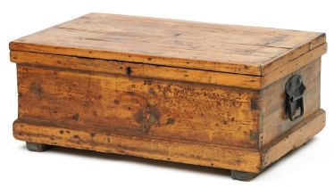 Victorian waxed pine tool chest with carrying handles, 27cm H x 64.5 W x 40cm D
