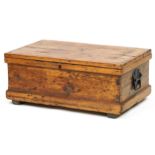 Victorian waxed pine tool chest with carrying handles, 27cm H x 64.5 W x 40cm D