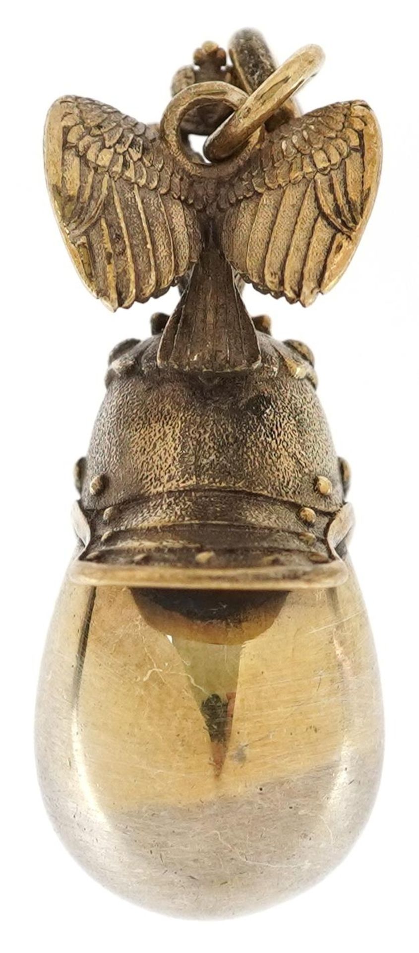 Silver gilt egg pendant in the form of a Russian helmet, impressed Russian marks to the suspension - Image 2 of 2