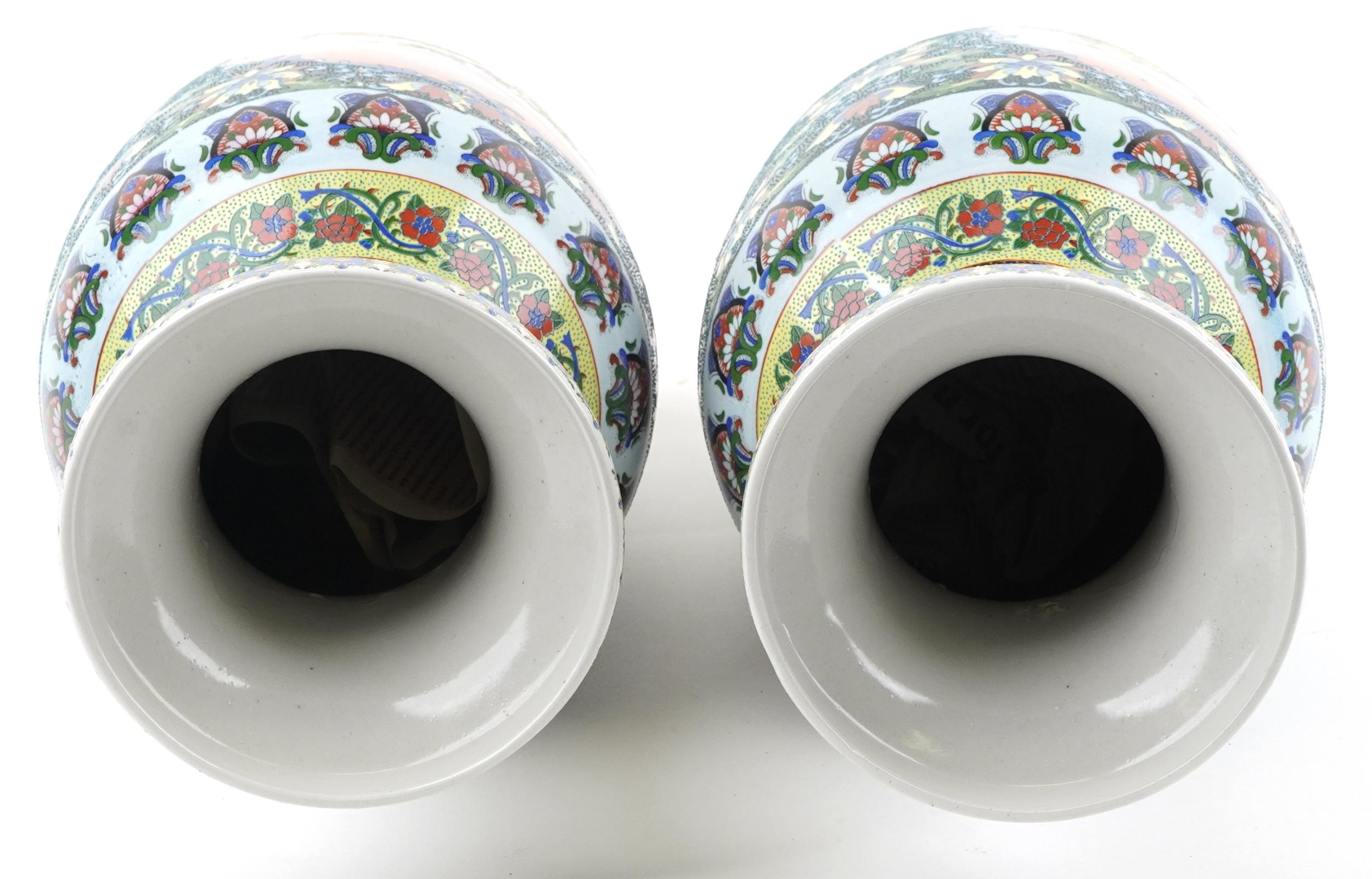 Large pair of Chinese porcelain vases decorated with flowers housing artificial flowers, each vase - Image 5 of 6