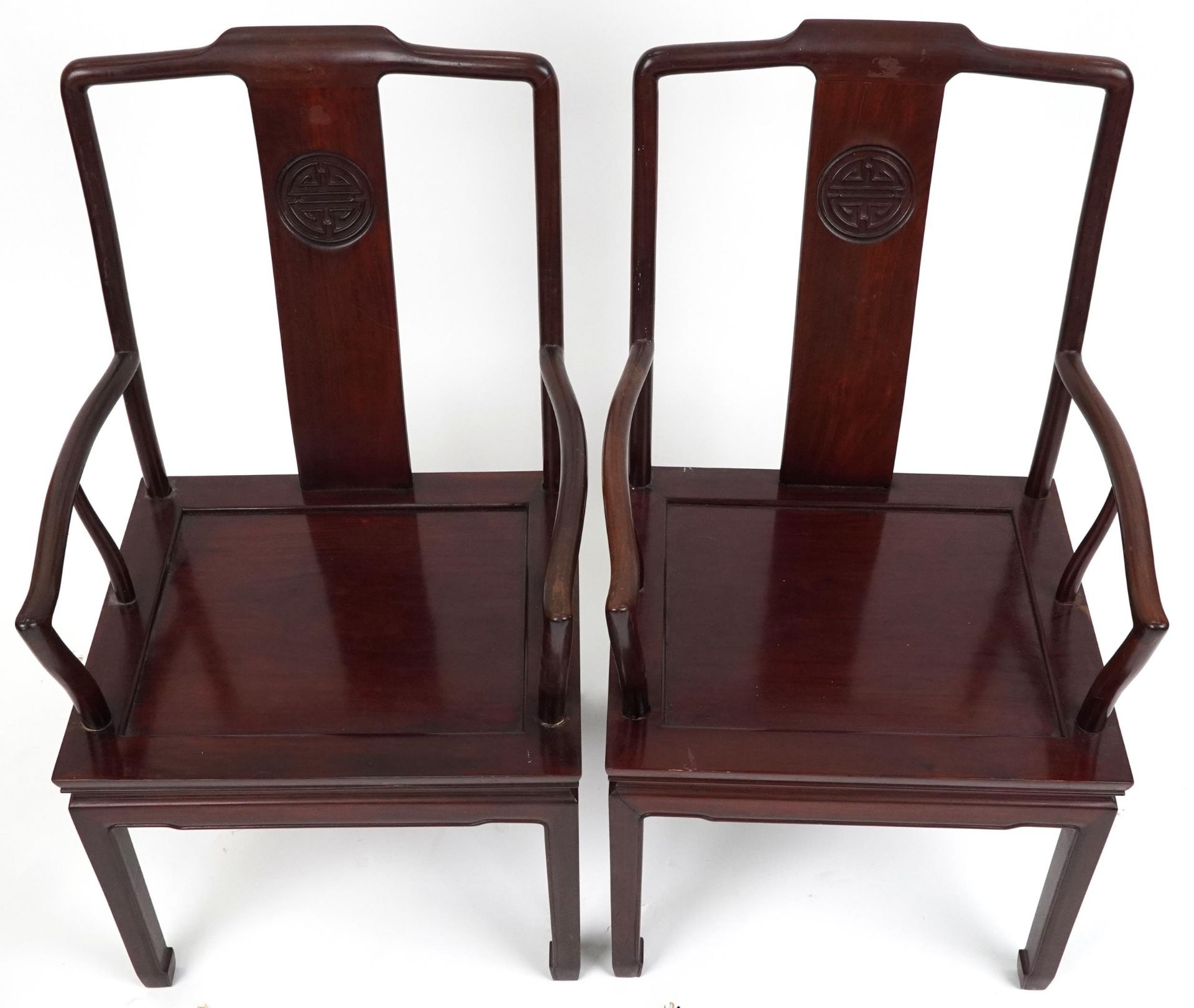 Pair of Chinese hardwood throne chairs, each 96cm high - Image 3 of 4