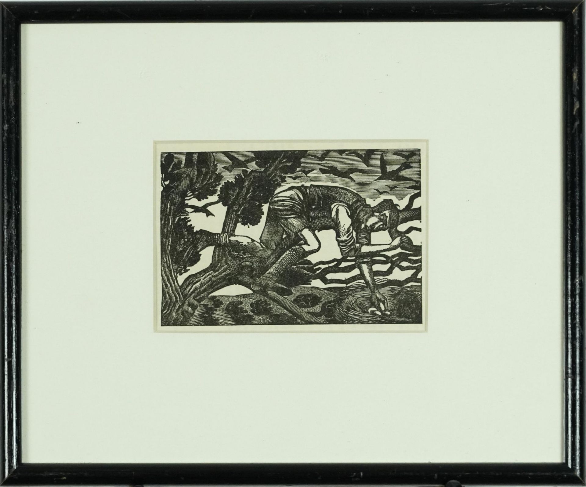 Eric Ravilious - Bird nesting, woodcut print inscribed The London Mercury 1933 verso, mounted, - Bild 2 aus 4