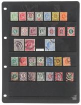 Edward VII British stamps arranged on a sheet including high values up to ten shillings, mint and