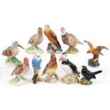 Ten Beswick birds including a Puffin, Eagle and Grouse, the largest 12.5cm wide
