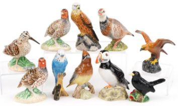 Ten Beswick birds including a Puffin, Eagle and Grouse, the largest 12.5cm wide