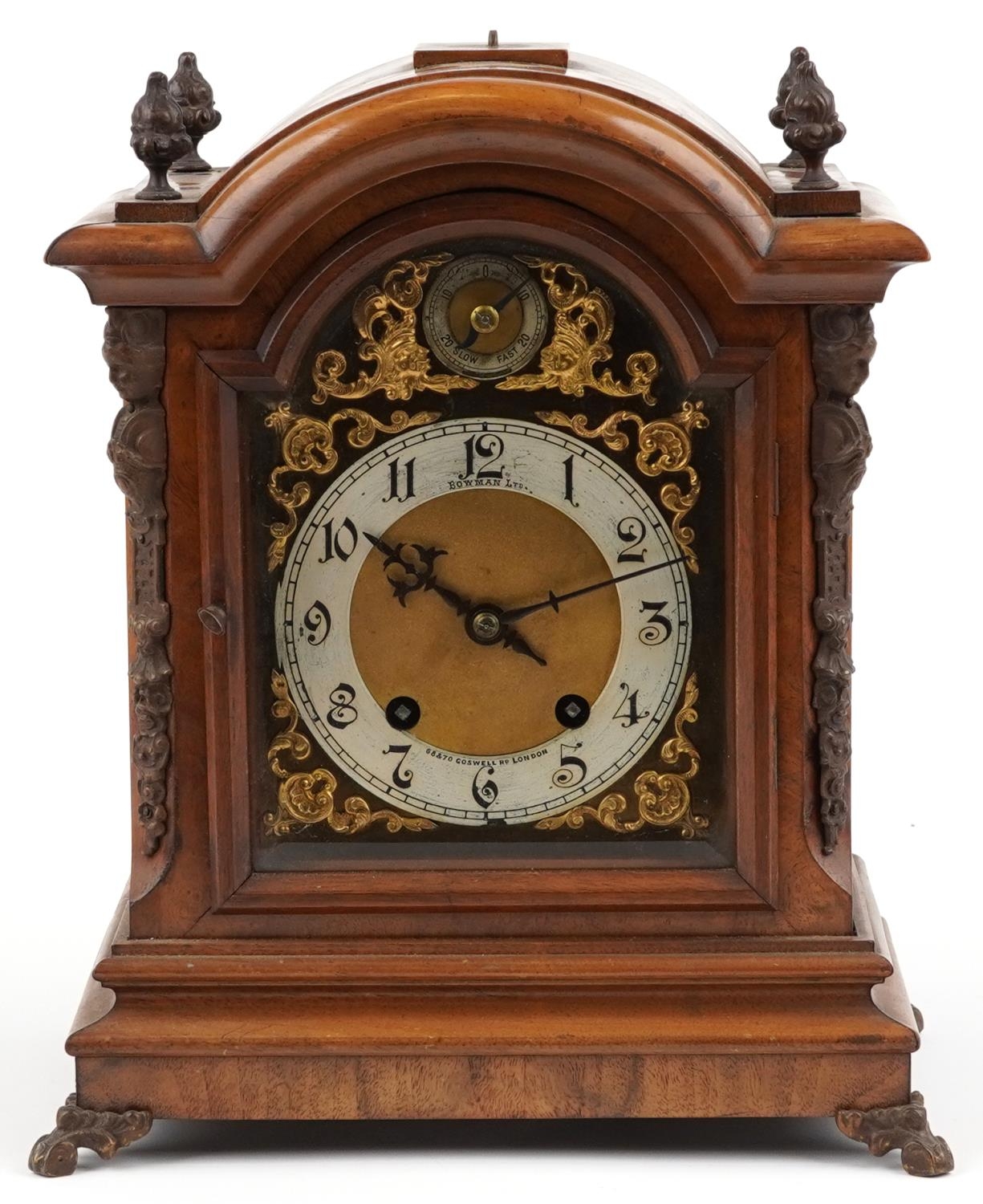 19th century walnut bracket clock striking on two gongs and silvered chapter ring having Arabic - Image 2 of 4