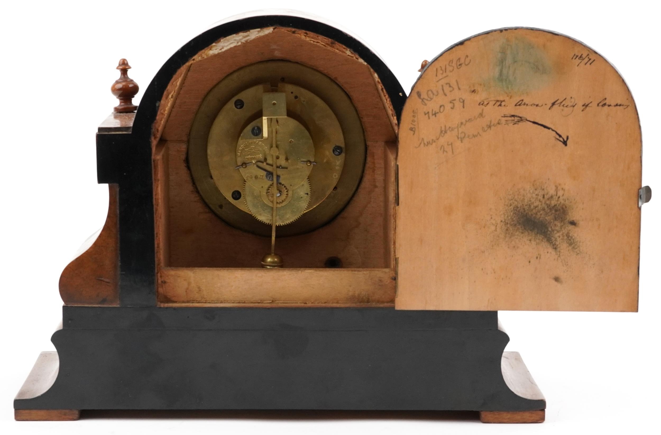 19th century French walnut and ebonised mantle clock with visible Brocot escapement having - Image 3 of 4