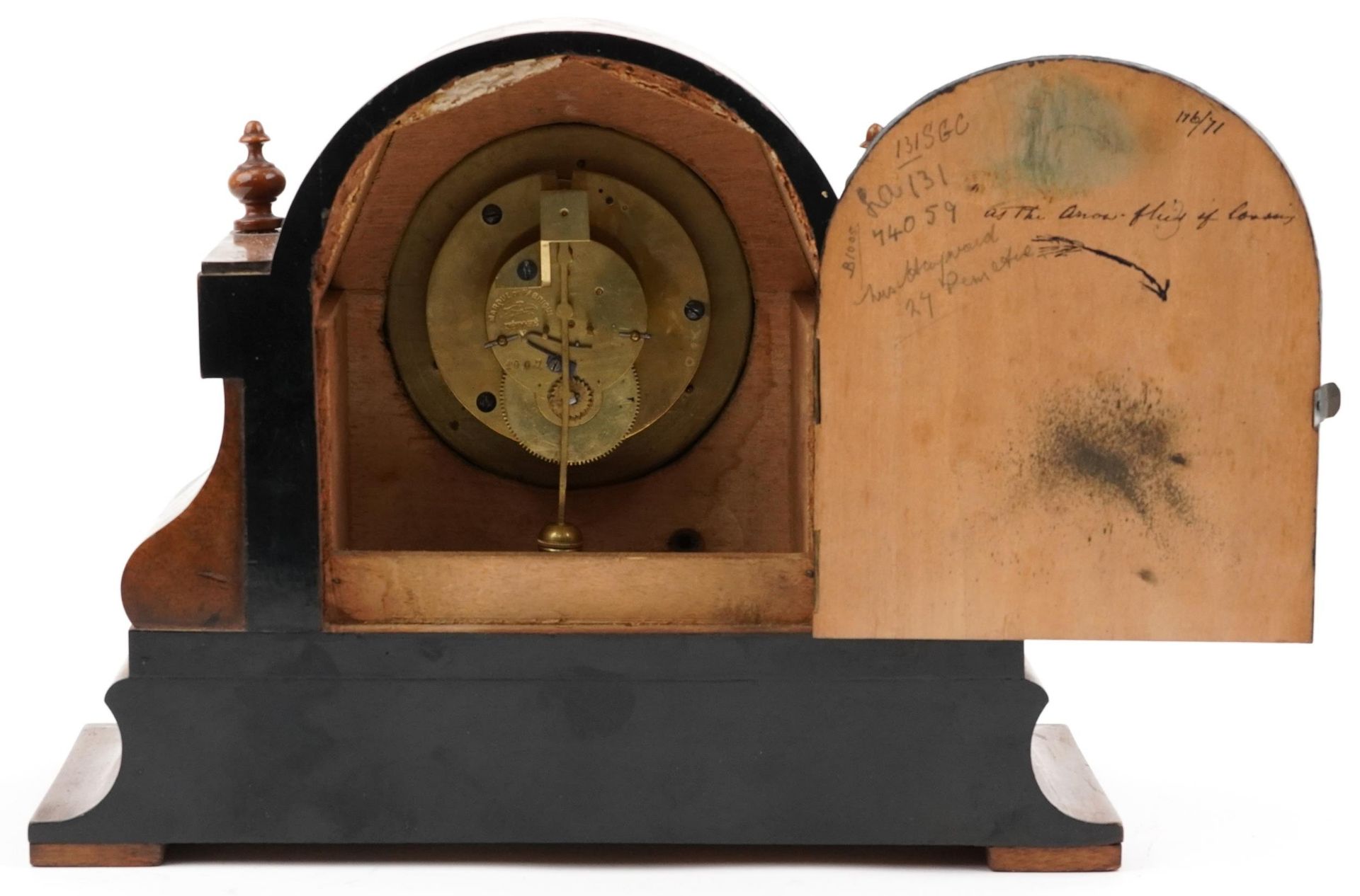 19th century French walnut and ebonised mantle clock with visible Brocot escapement having - Bild 3 aus 4