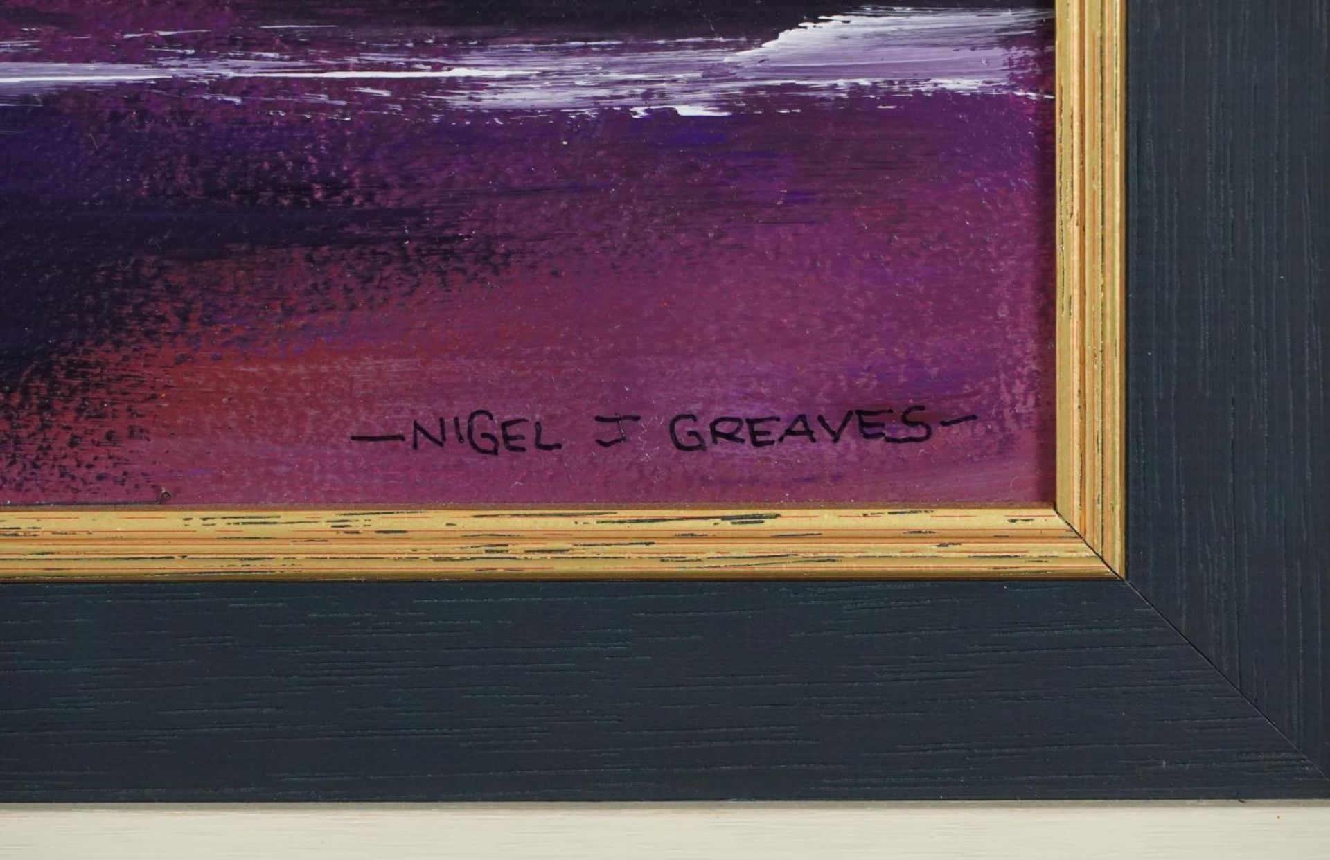 Nigel J Greaves - Midnight dance, contemporary acrylic on board, label verso, mounted and framed, - Bild 3 aus 5