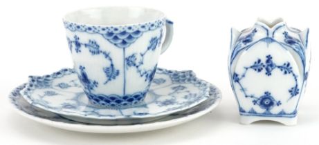 Royal Copenhagen, Danish blue and white Musselmalet porcelain comprising square section vase, cup
