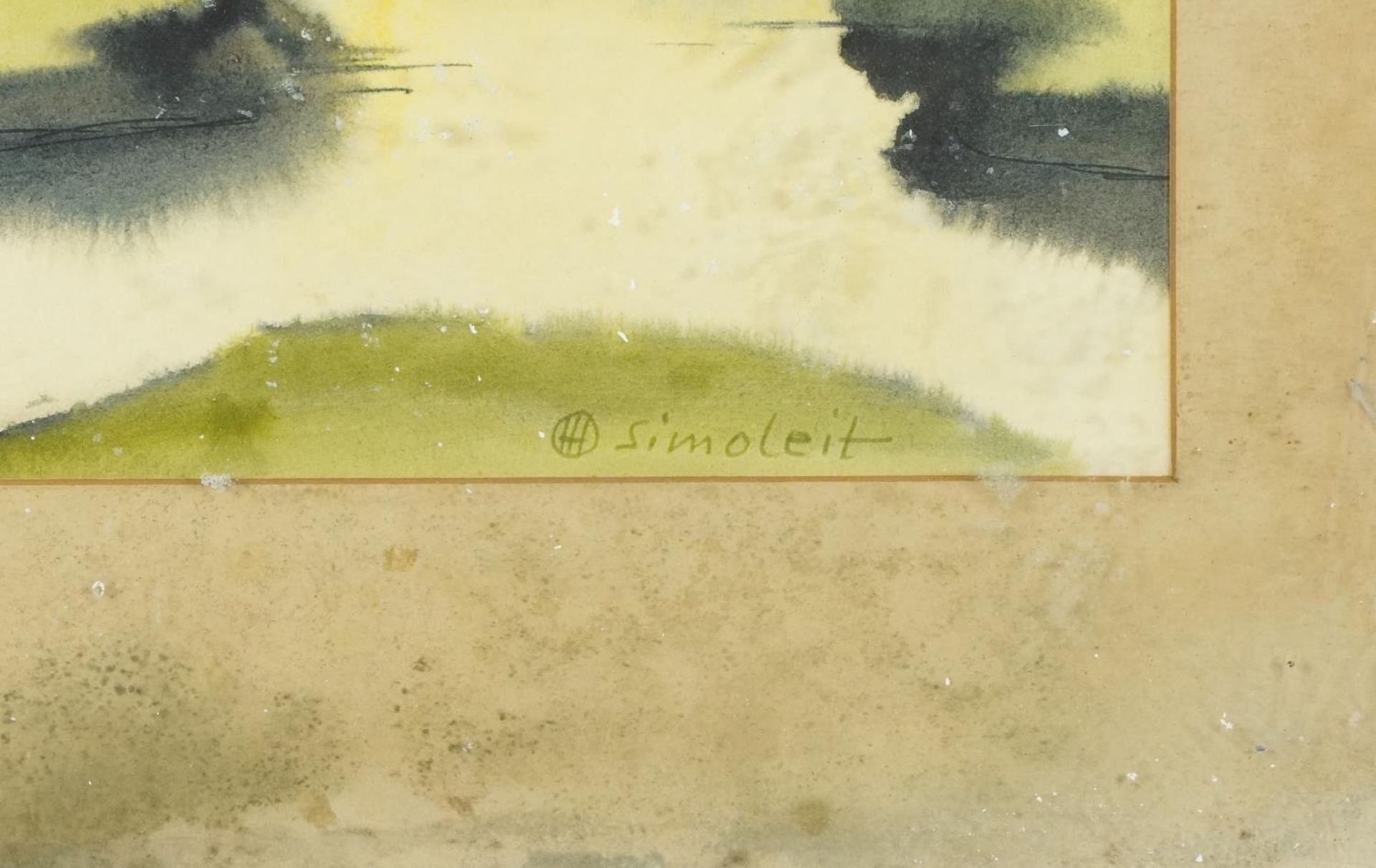 Hans Simoleit - Landscape with river, German Expressionist watercolour, Franz Leuwerbremen label - Image 3 of 5