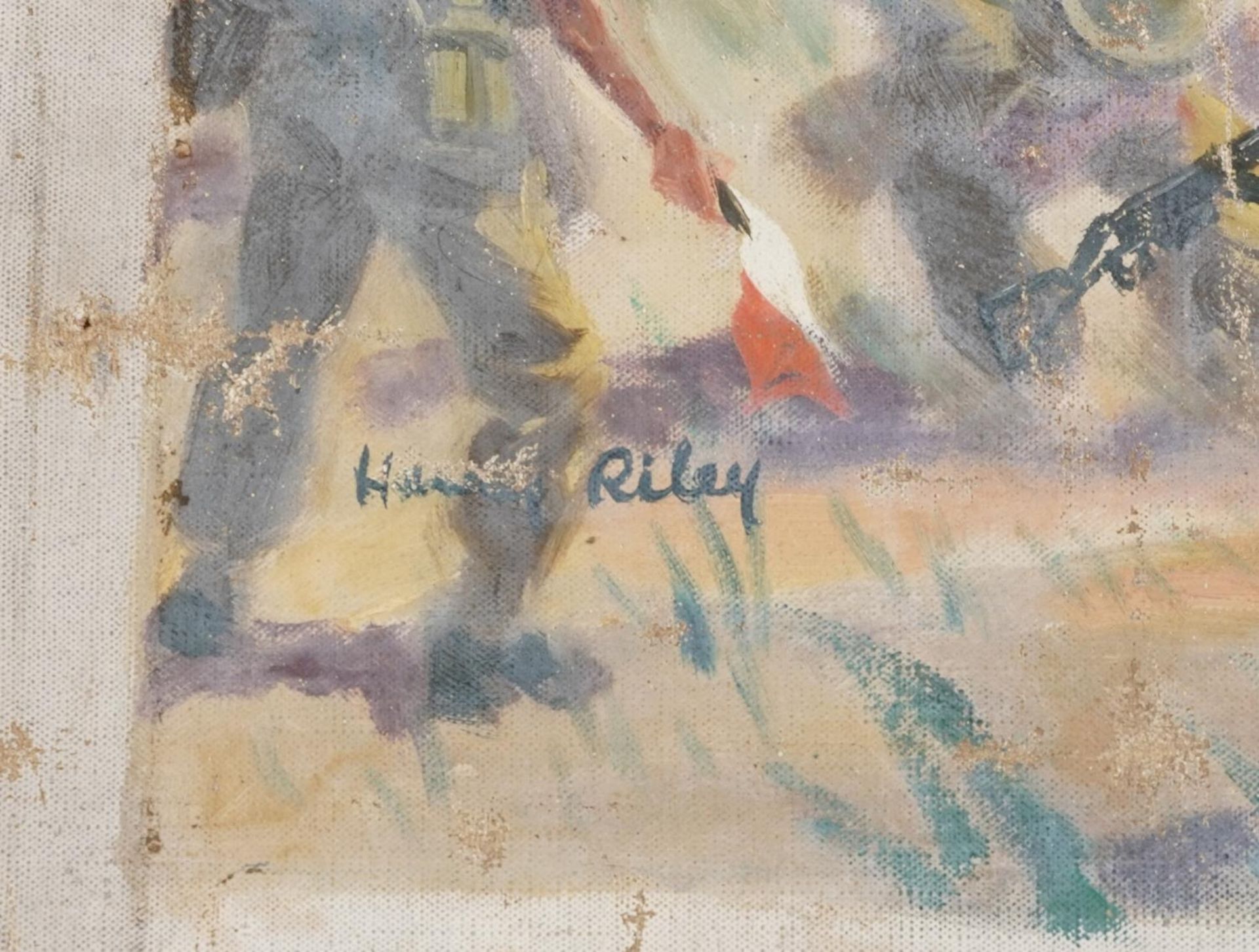 Harry Arthur Riley - Normandy, Military interest oil on unstretched canvas, overall 85cm x 59.5cm - Bild 3 aus 4