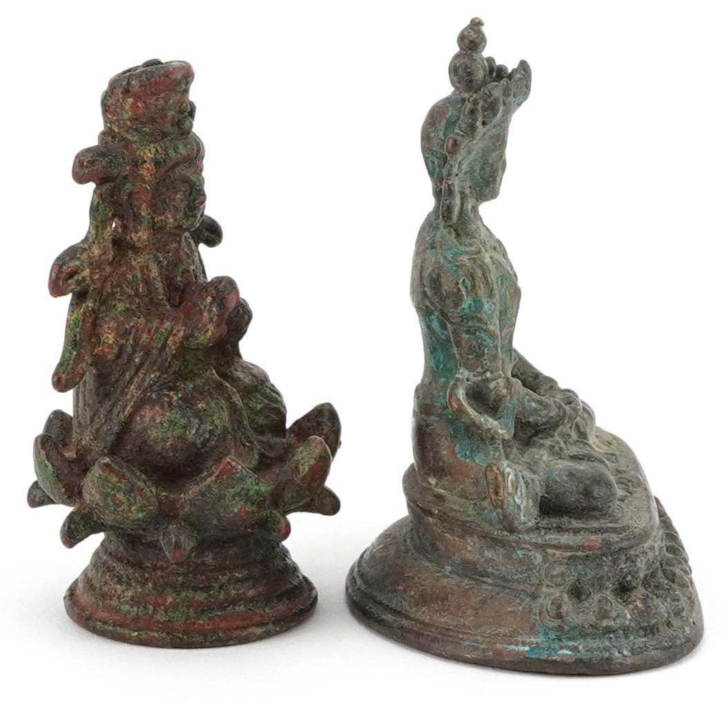 Two Chino Tibetan patinated bronze figures of Buddha, 6cm high - Image 4 of 6