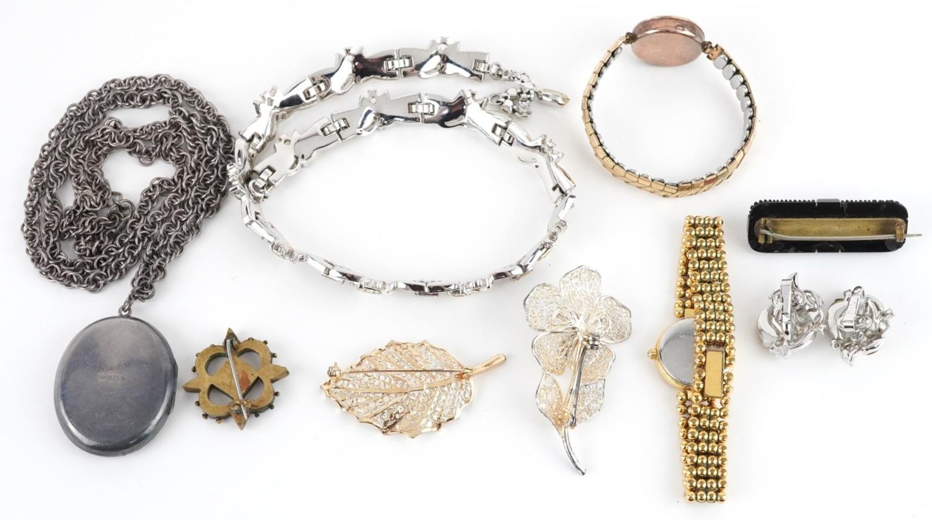 Antique and later jewellery including a Divos 9ct gold ladies wristwatch, Victorian style silver - Bild 4 aus 5