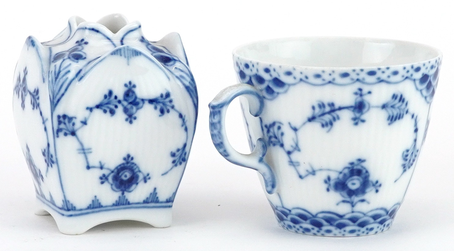 Royal Copenhagen, Danish blue and white Musselmalet porcelain comprising square section vase, cup - Image 3 of 4