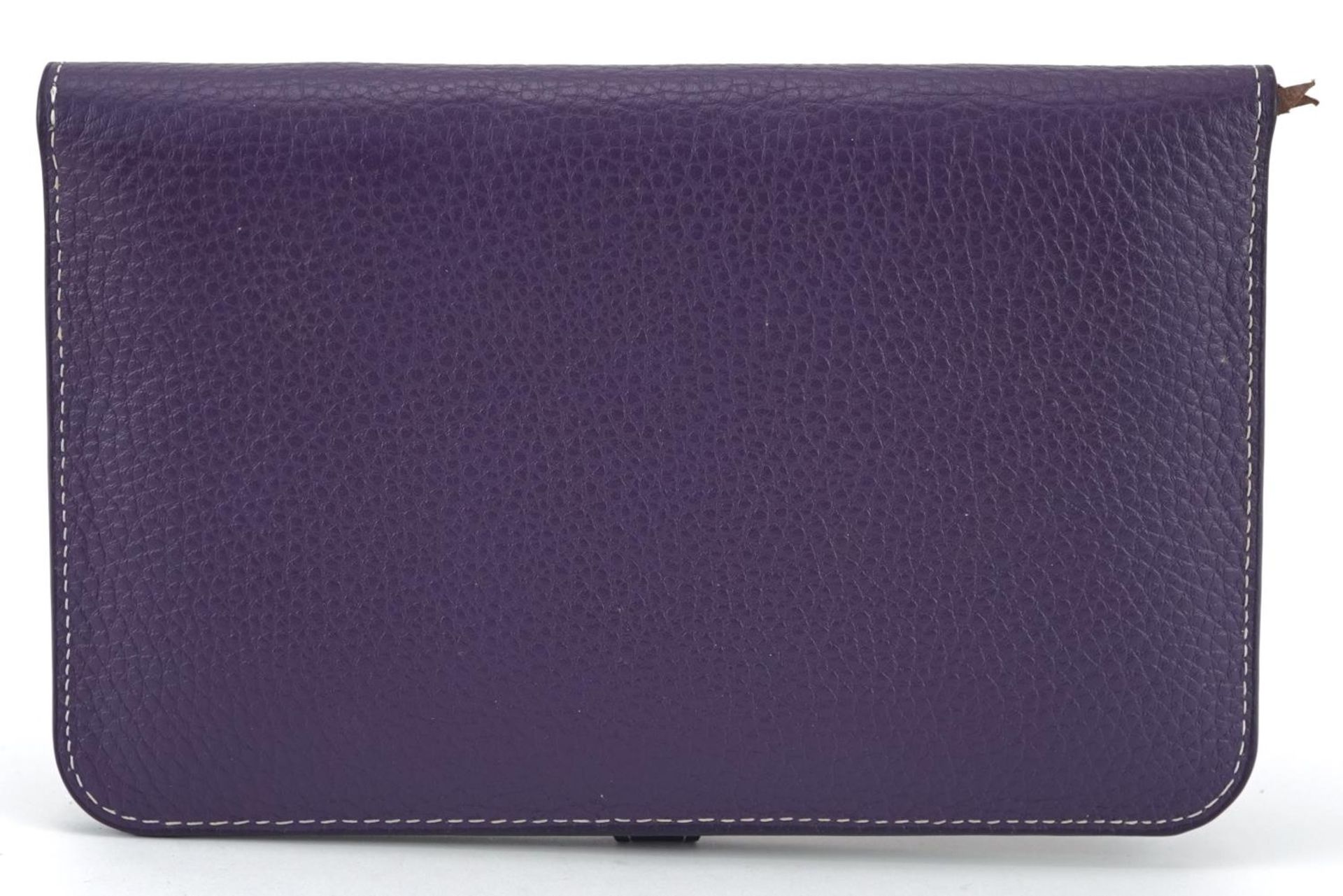 Hermes, French purple leather clutch purse with cardholder, dust bag and box, the clutch bag 19. - Image 6 of 6
