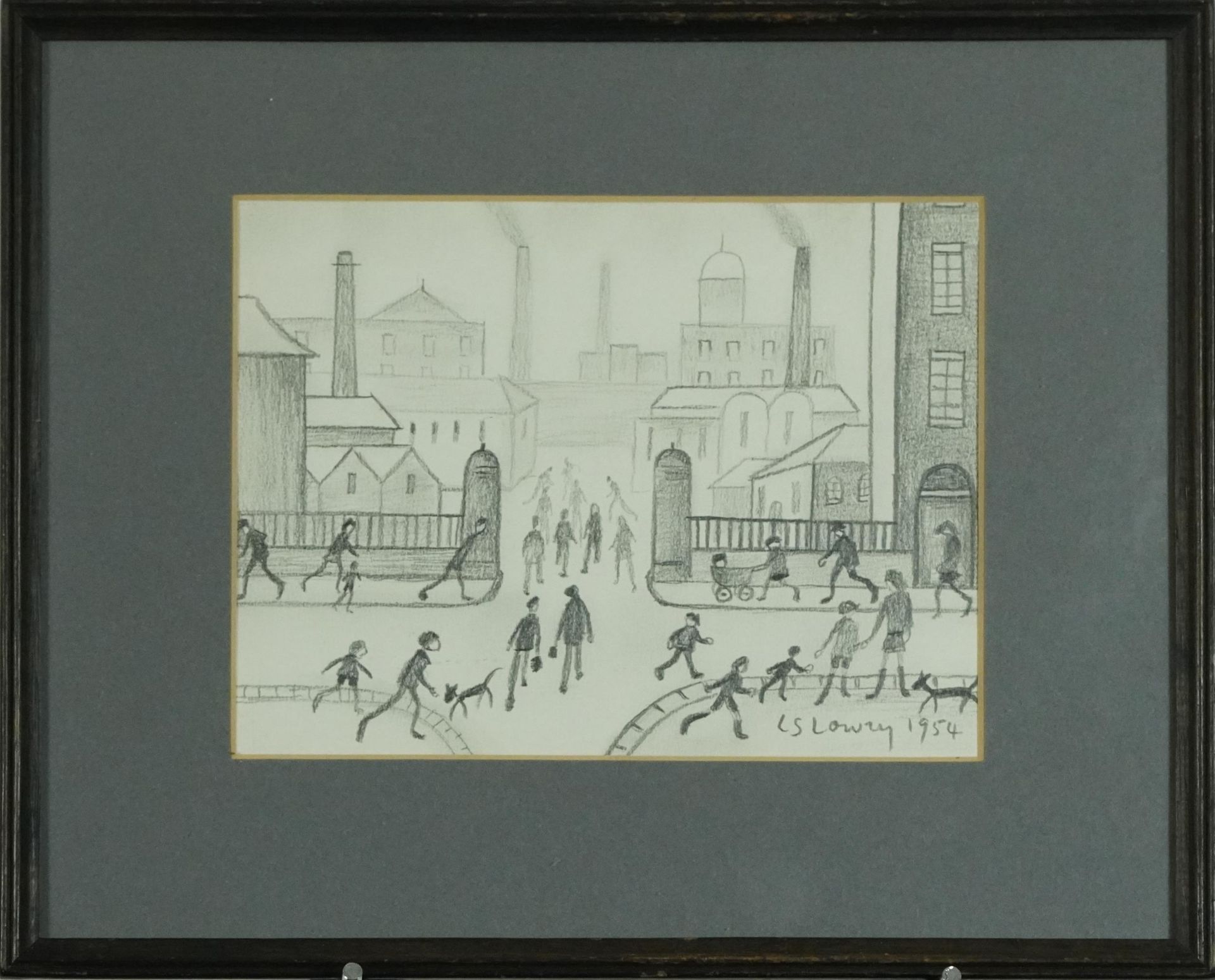 Manner of Laurence Stephen Lowry - Industrial street scene with figures walking about, pencil sketch - Bild 2 aus 3