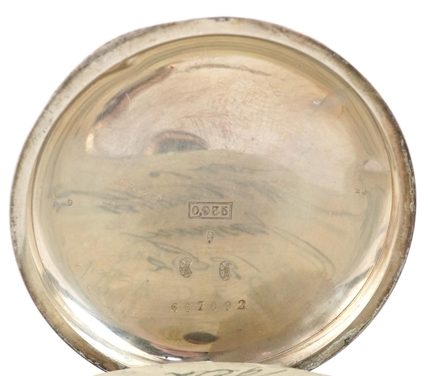 Two gentlemen's silver open face keyless pocket watches, each having enamelled and subsidiary - Image 6 of 7