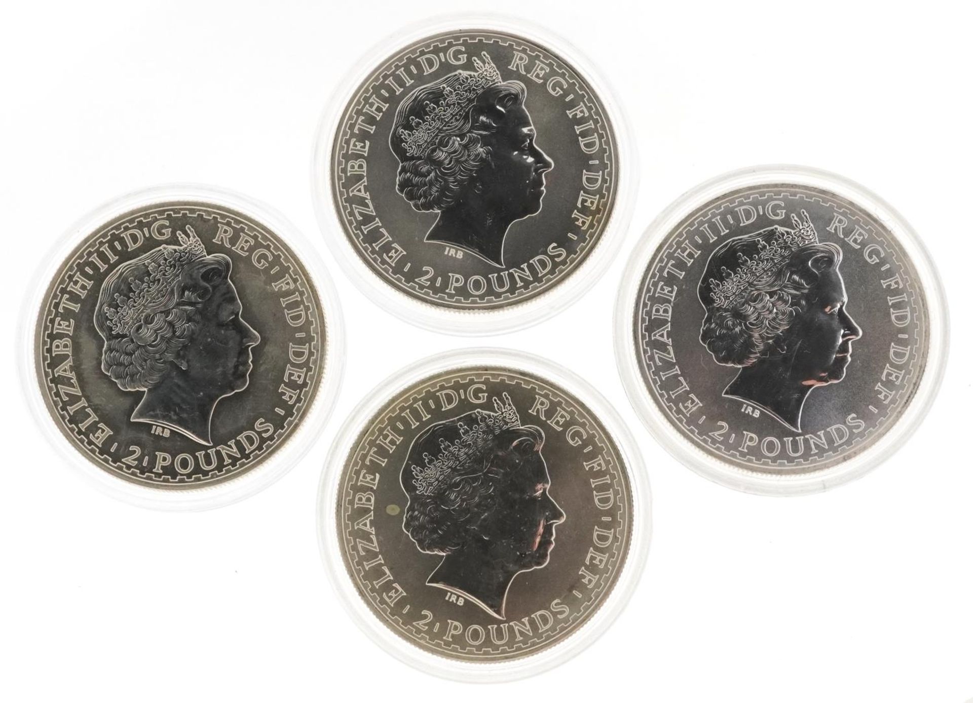 Four Elizabeth II Britannia one ounce fine silver two pounds comprising two 1998 and two 1999 - Image 2 of 2