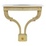 French cream and gilt painted console table with marble top, 85.5cm H x 84cm W x 43cm D