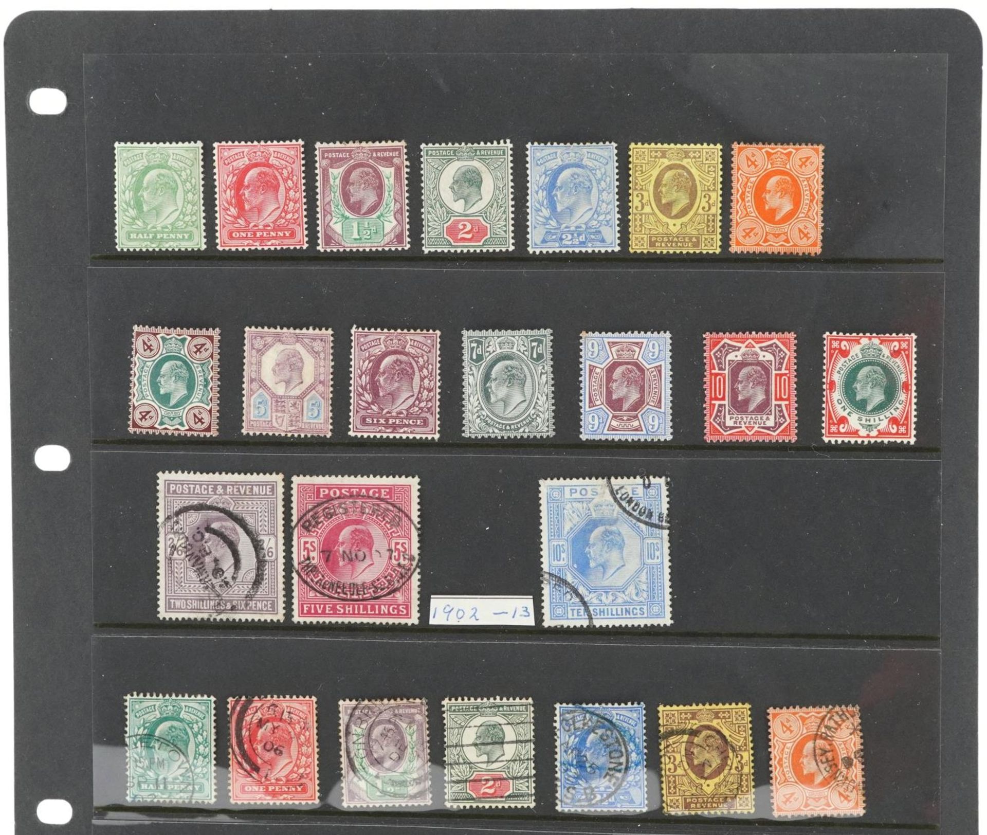 Edward VII British stamps arranged on a sheet including high values up to ten shillings, mint and - Bild 3 aus 4