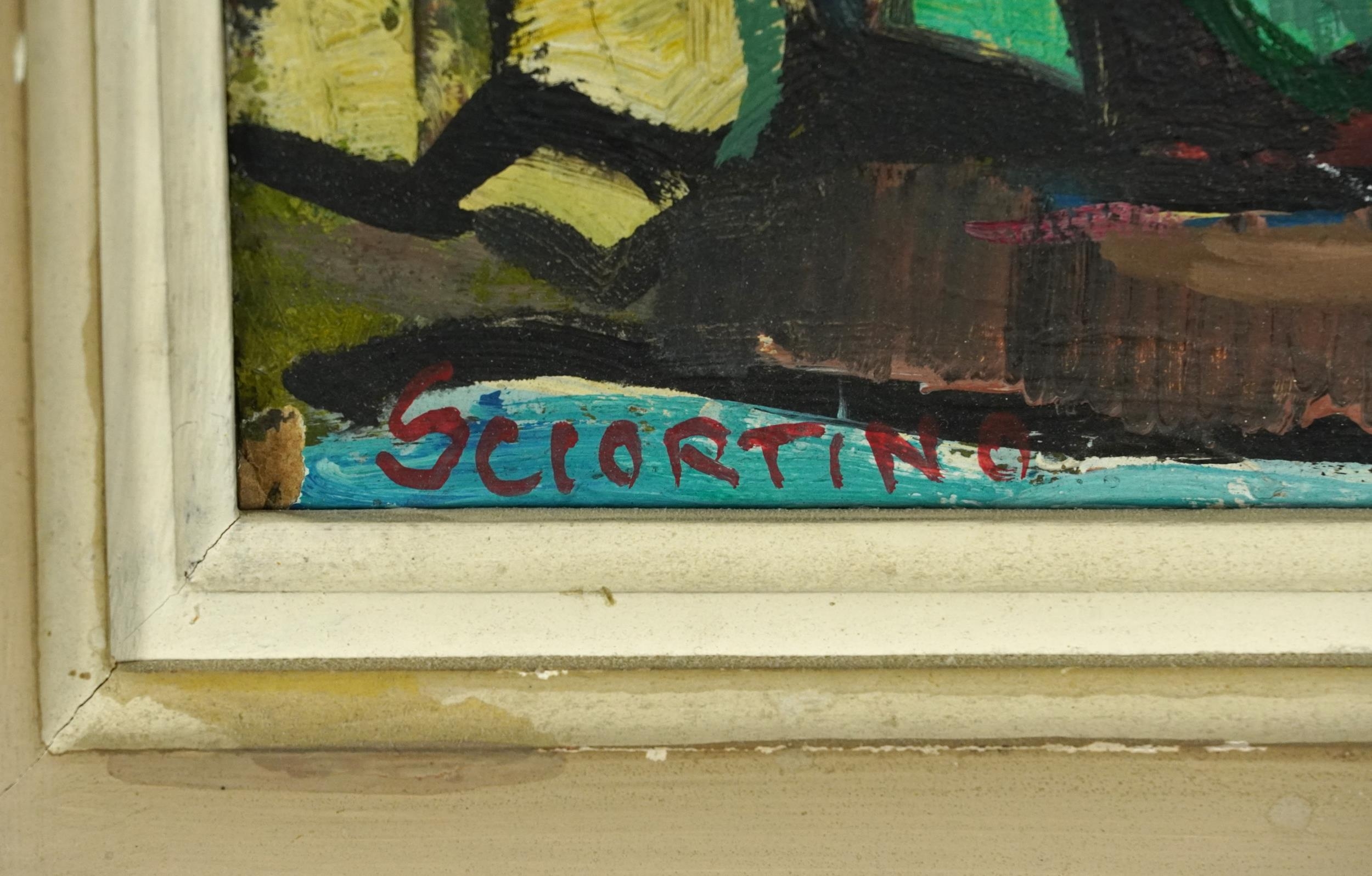 Stephanie Sciortino - Bananiers, French Impressionist oil on board, labels and inscriptions verso, - Image 3 of 6
