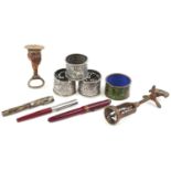 19th century and later sundry items including three Anglo Indian white metal napkin rings embossed