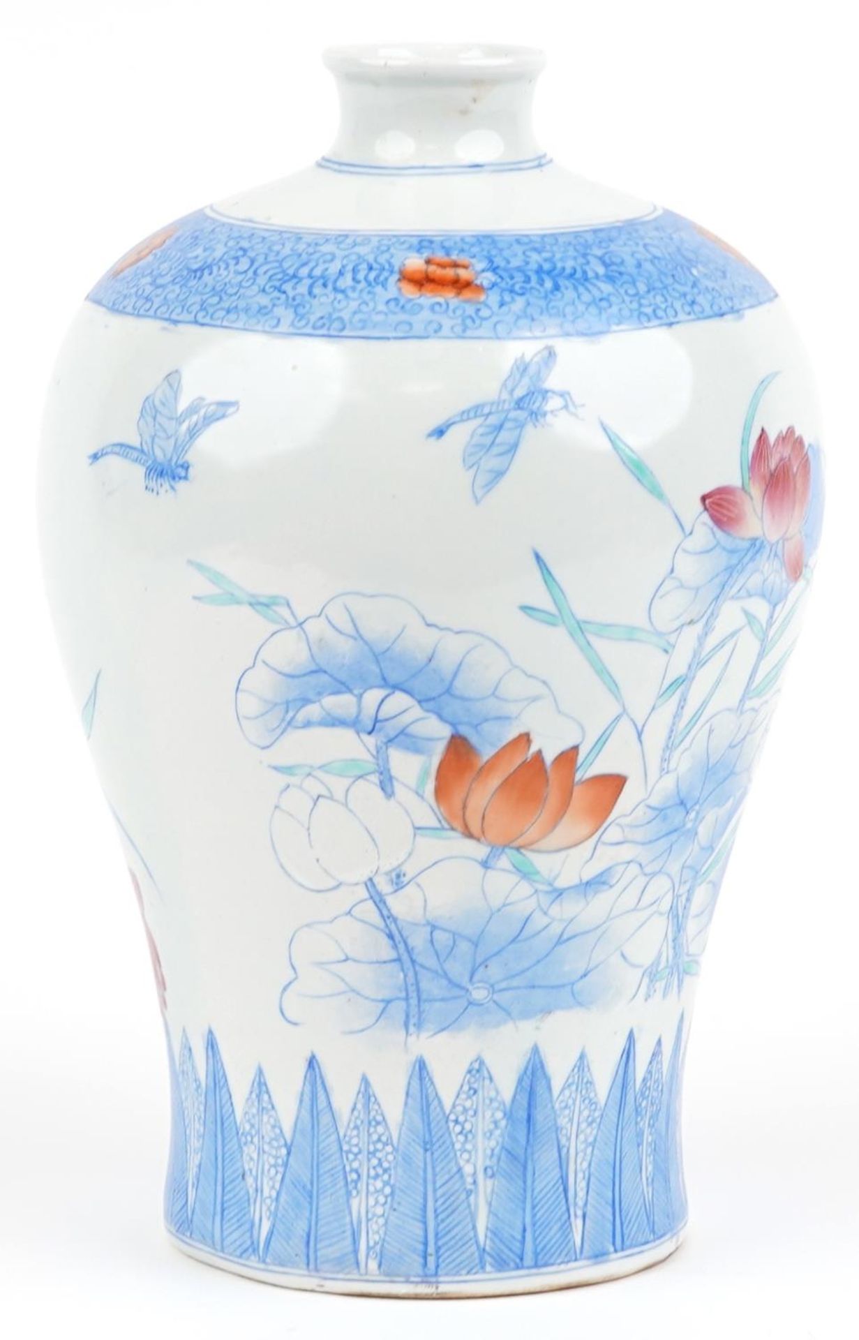 Chinese porcelain Meiping vase hand painted with aquatic plants and flowers, 30.5cm high - Image 3 of 6