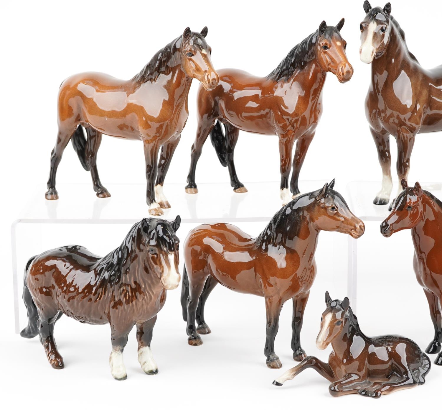 Nine Beswick collectable horses and foals, the largest 20cm in length - Image 2 of 4