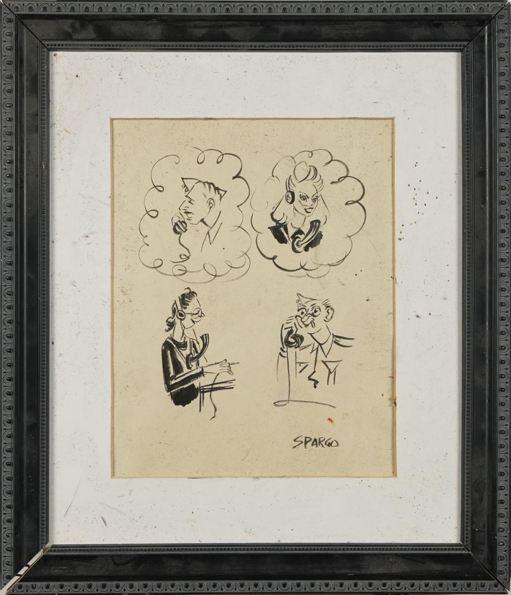 Caricatures and two figures, two ink sketches, one signed Spargo, the other Ocariz, mounted and - Image 3 of 9