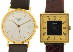 Two gentlemen's wristwatches comprising Tissot and Yema, the largest 34mm in diameter