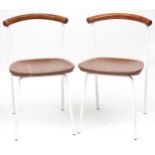 Manner of Calligaris, pair of contemporary metal framed hardwood bistro chairs, each 75cm high