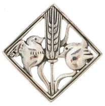 Modernist sterling silver brooch in the form of two birds with wheat, 3.3cm high, 6.4g