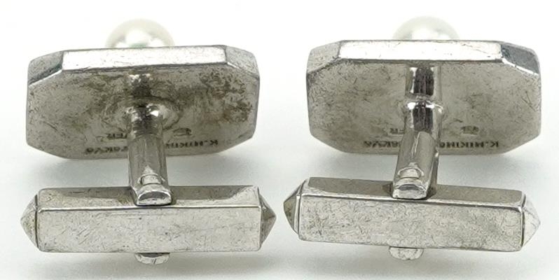 Mikimoto, pair of Japanese silver pearl and abalone cufflinks, 1.6cm wide, total 8.8g - Image 2 of 3