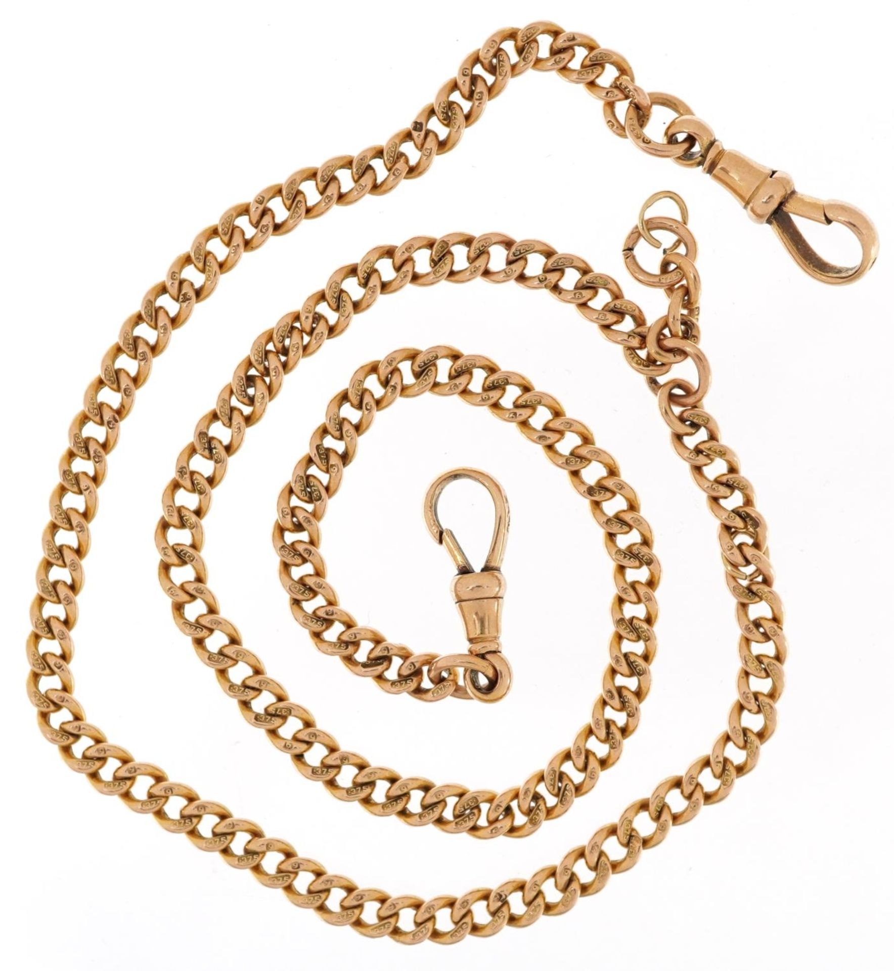 9ct gold watch chain with dog clip clasps, 43cm in length, 21.8g - Image 2 of 3