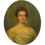 Head and shoulders portrait of a young female wearing a white dress and necklace, 19th century